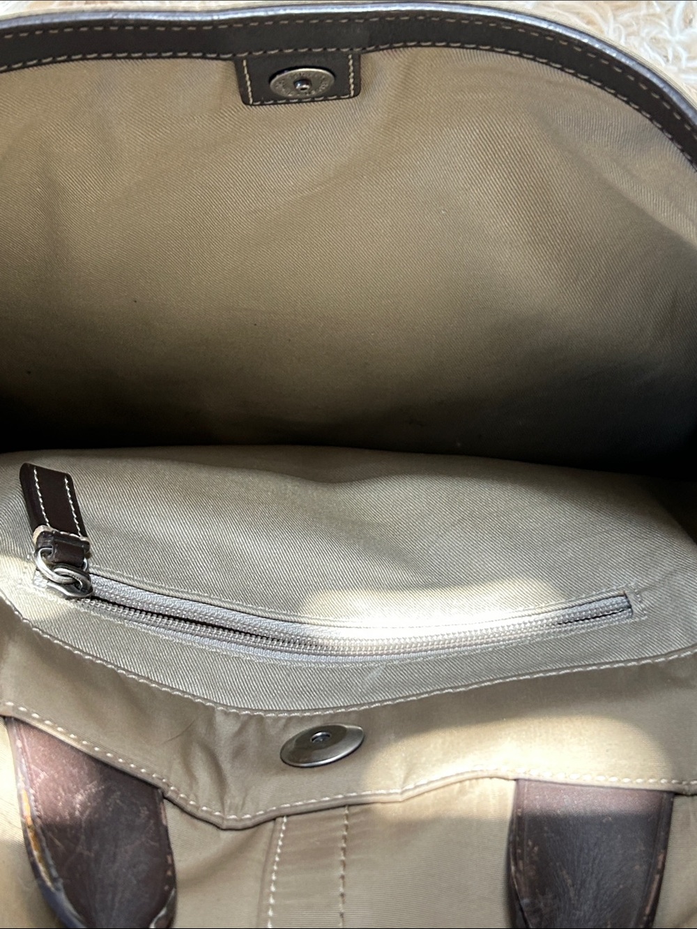Coach khaki nylon and Brown Leather Messenger Bag vintage - Picture 8 of 9